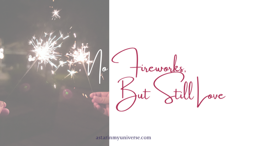 two hands touching sparklers, "No Fireworks, but still love"